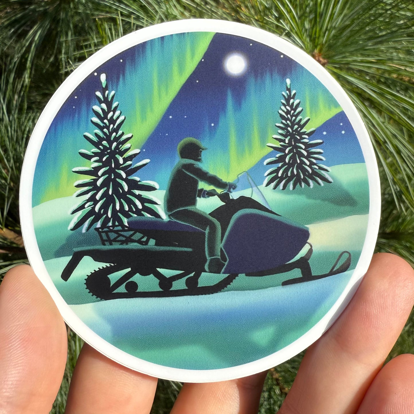 Snowmobile Northern Lights Sticker