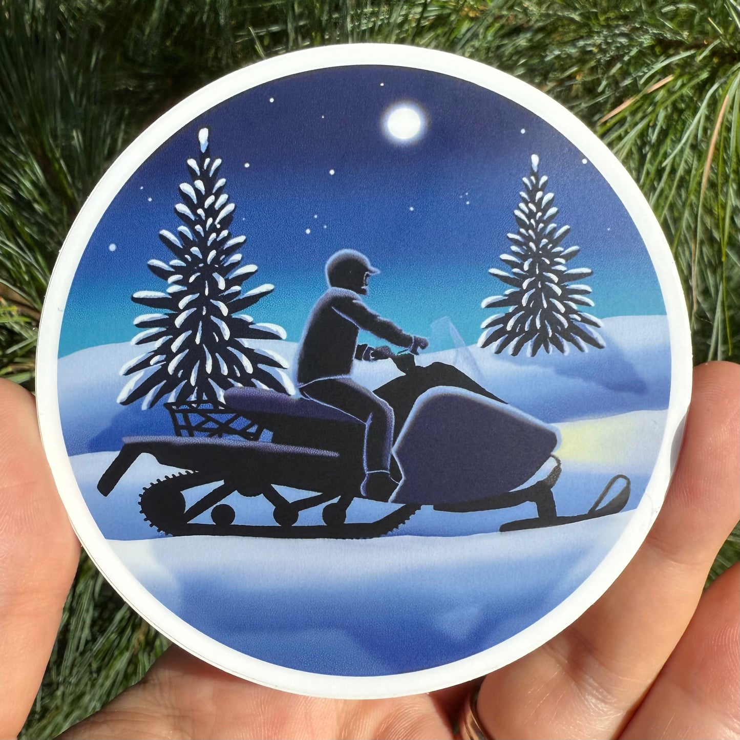 Snowmobile Night Scene Sticker