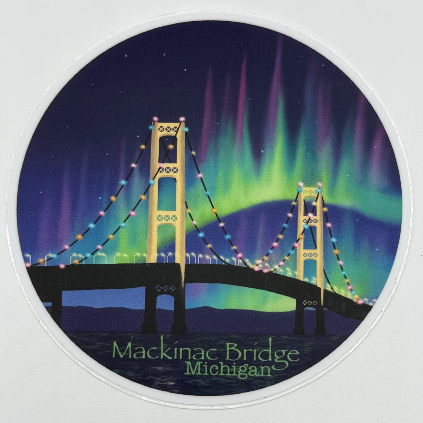 Mackinac Bridge Northern Lights Vinyl Sticker