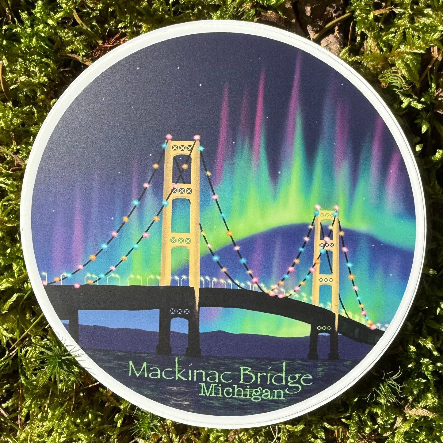 Mackinac Bridge Northern Lights Vinyl Sticker