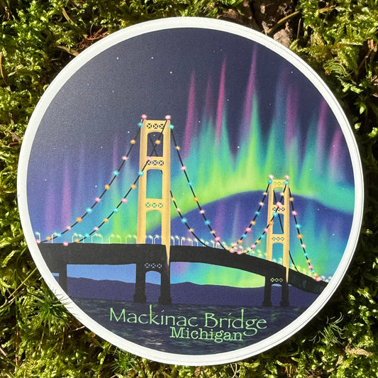 Mackinac Bridge Northern Lights Vinyl Sticker
