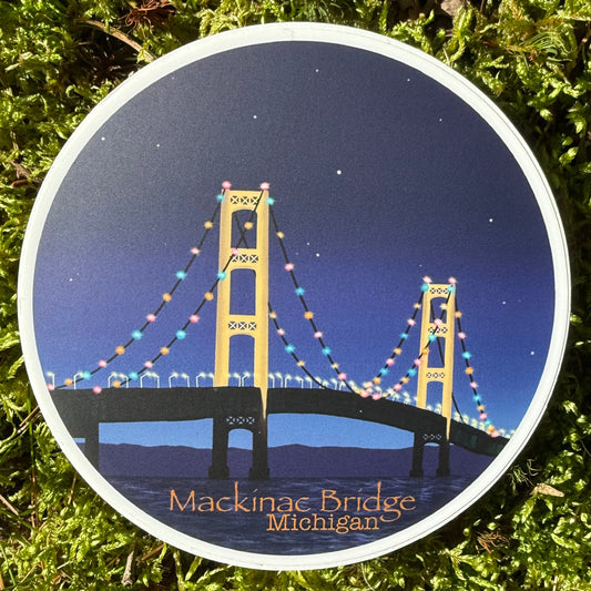 Mackinac Bridge Night Scene Vinyl Sticker