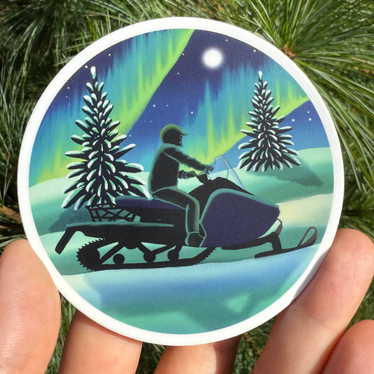 Snowmobile Northern Lights Sticker