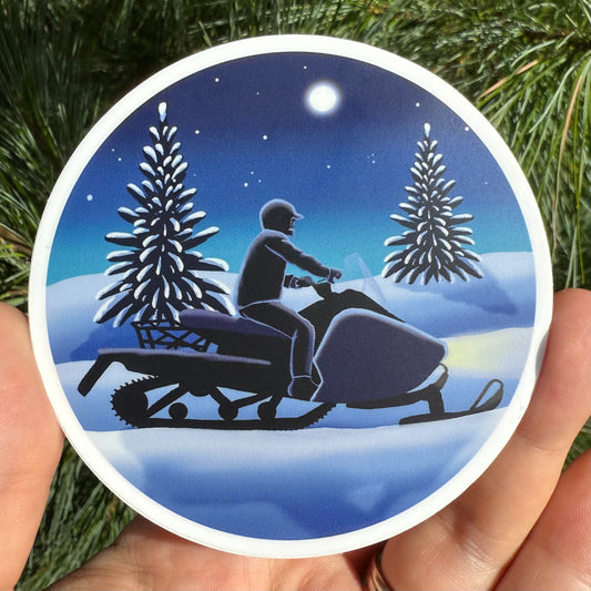 Snowmobile Night Scene Sticker